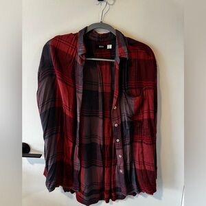 BDG Red and Black Checkered Long Flannel